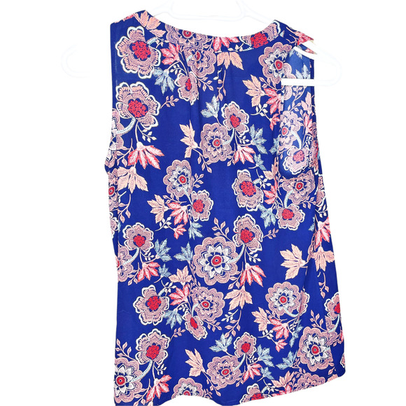 Alice Blue Stitch Fix Simona Henley Blouse Sleeveless Blue Floral Top Size Small - Picture 3 of 6